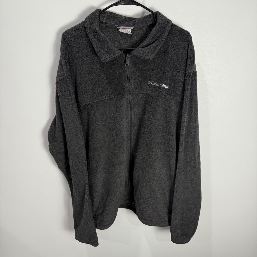 Columbia Mens Fleece‎ Jacket Full Zip Size XXL Gray Mock Neck Zip Pockets